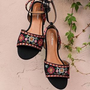 Embroidered Sandals in Black